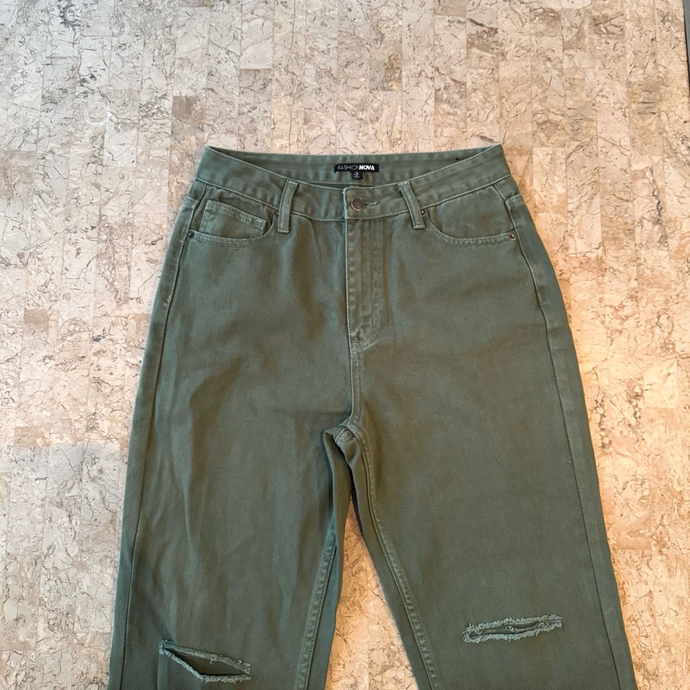 Olive Green High-Waisted Jeans